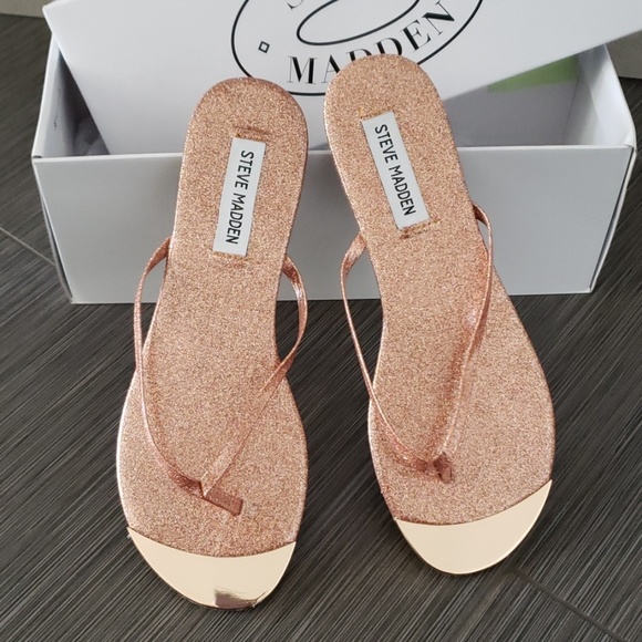 rose gold sparkly flip flops